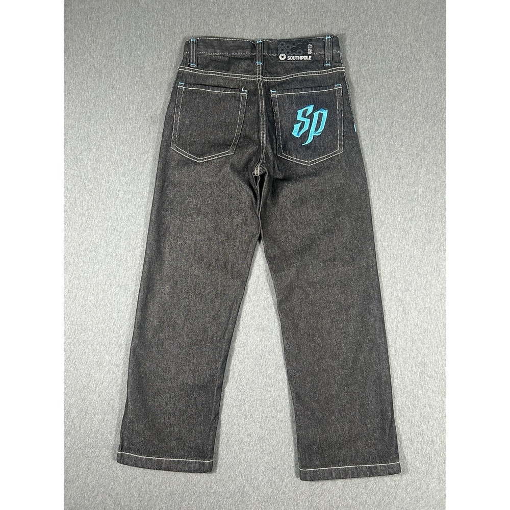 Southpole Size 10 Black Denim Jeans with Blue Embroidery